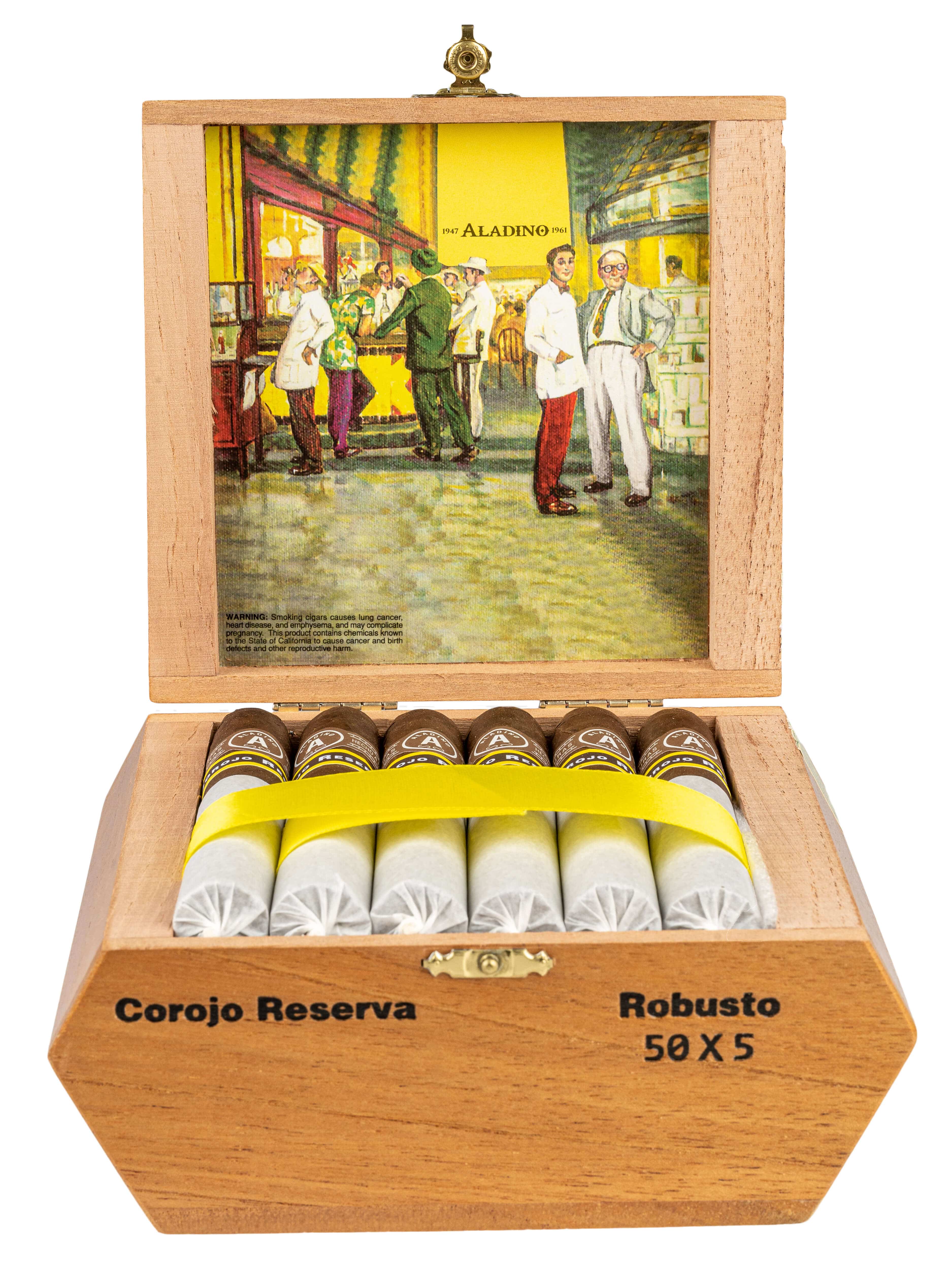 Aladino Corojo Reserva Robusto 50x5 Wooden Cigar Box Humidor by JRE Tobacco Farm 