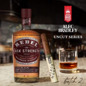 Alec Bradley has announced another cigar and single barrel bourbon pairing under the recently-launched “Uncut Series.” This time around, the brand is pairing its well-known Black Market cigars with Rebel Cask Strength Bourbon Single Barrel Select.